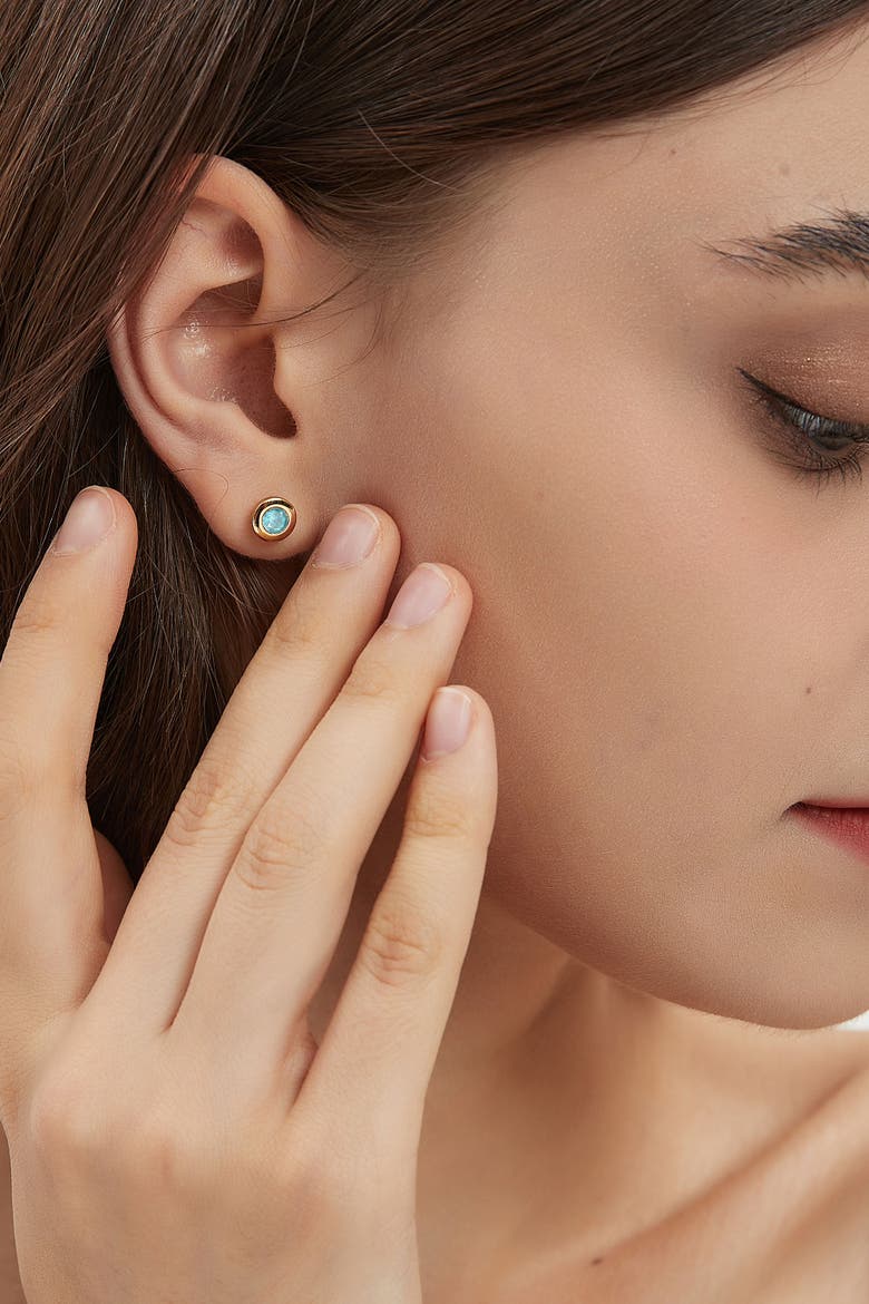 Aurora Bezel Set Solitaire Stud Earrings, Alternate, color, Gold/Aquamarine