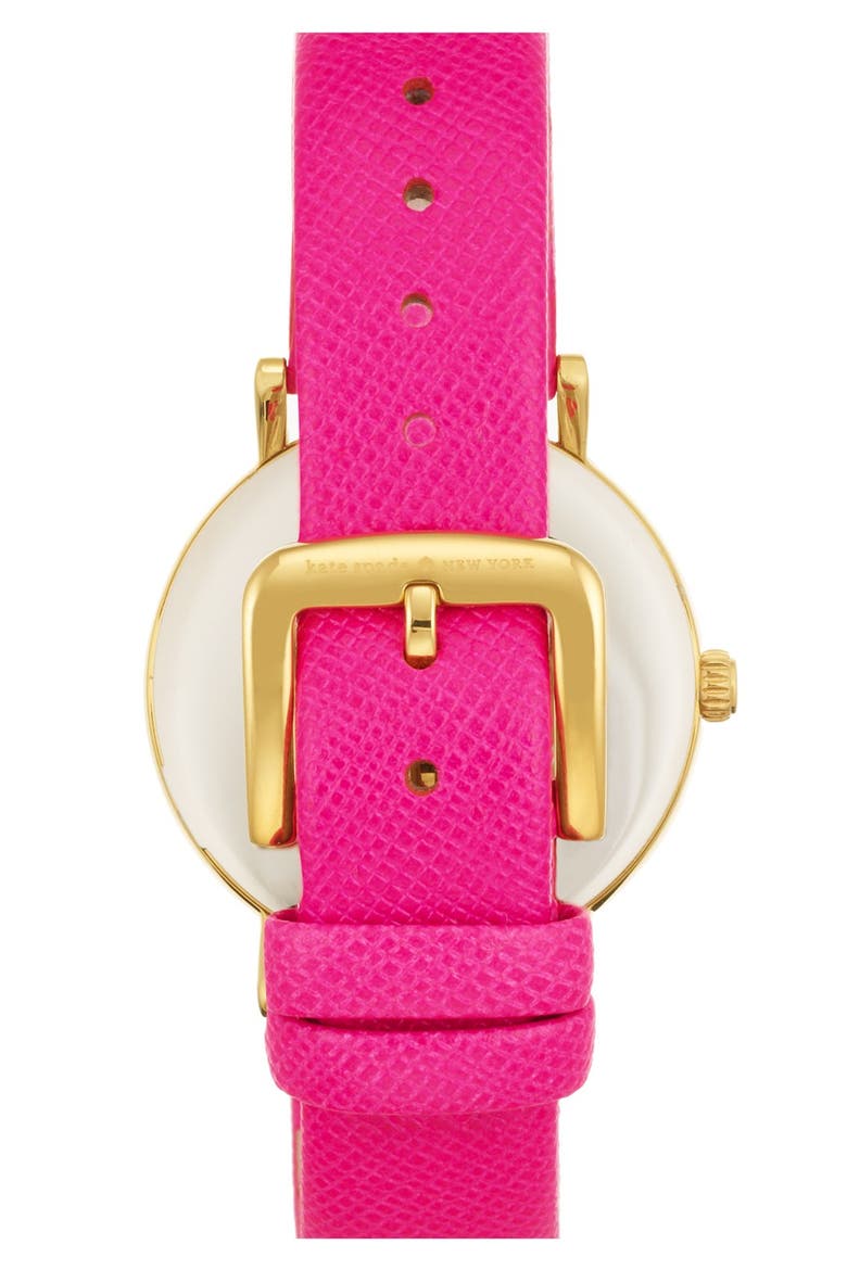 'metro' round leather strap watch, 34mm, Alternate, color, BOUGAINVILLEA PINK/ GOLD