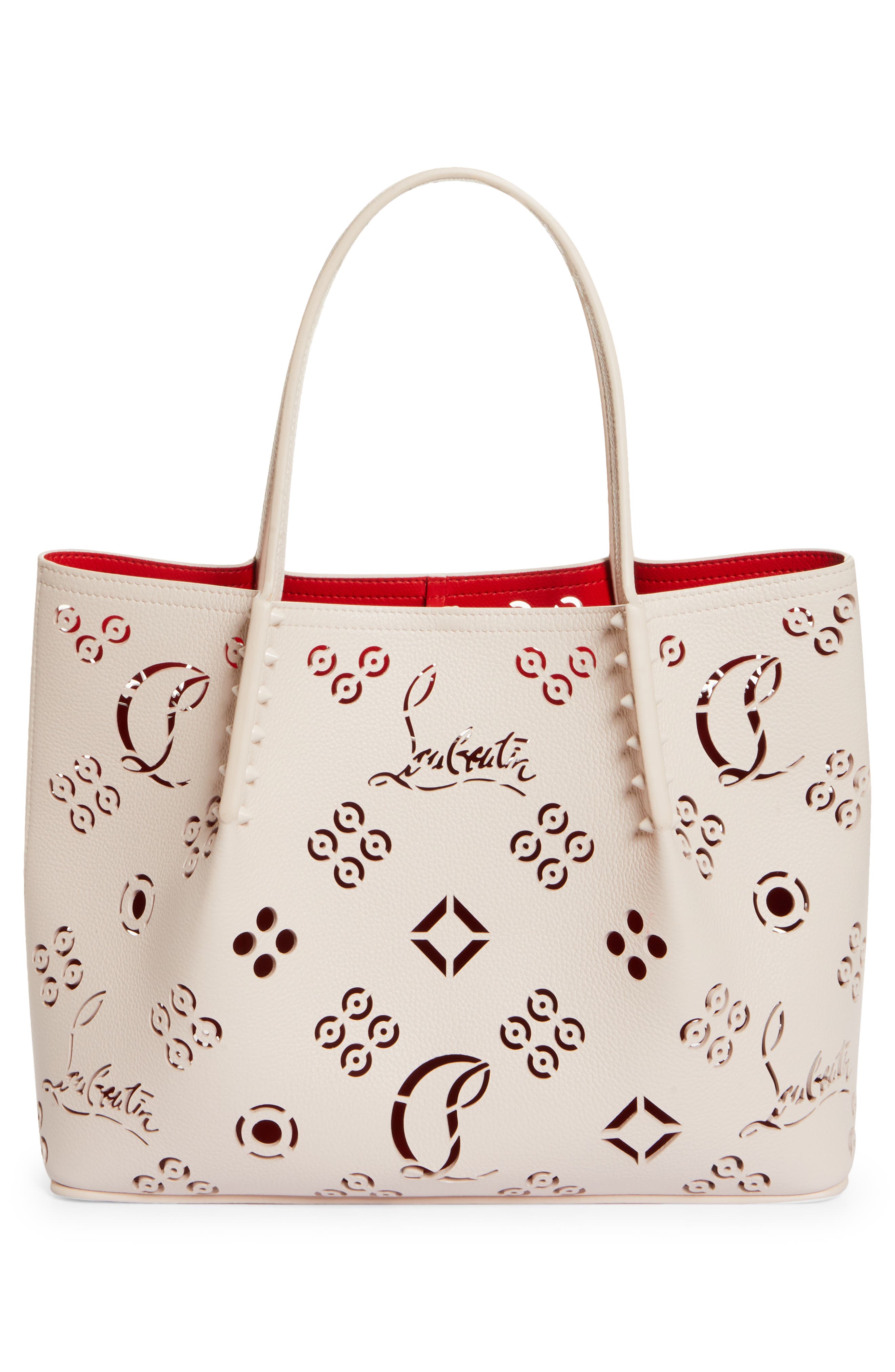 Small Cabarock Loubinthesky Perforated Leather Tote, Alternate, color, LECHE/ LECHE