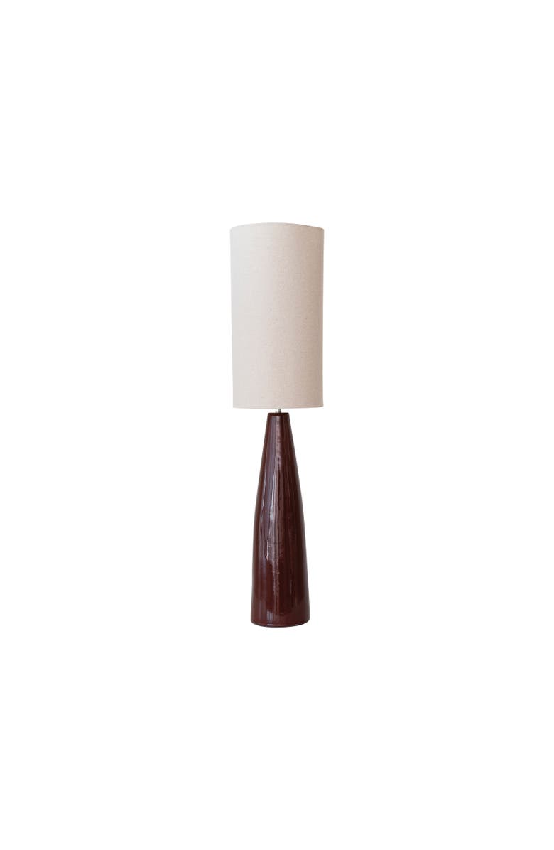Storied Home Ceramic Floor Lamp with Linen Shade and Reactive Glaze, Brown, Main, color, Brown