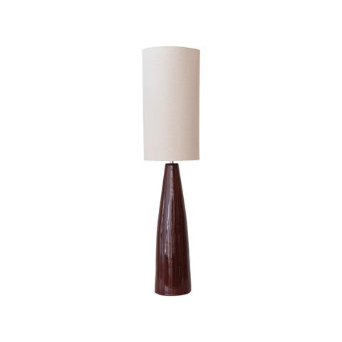 Ceramic Floor Lamp with Linen Shade and Reactive Glaze, Brown