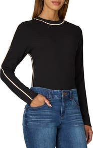 Wit & Wisdom Contrast Piping Long Sleeve Rib T-Shirt