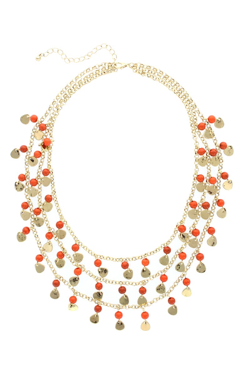 OLIVIA WELLES Rayna Beaded Disc Charm Layered Necklace, Alternate, color, Gold / Coral