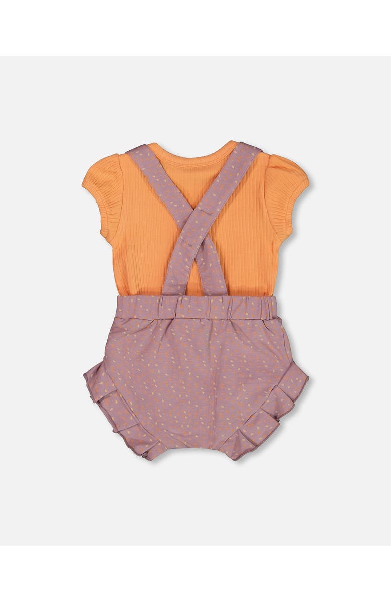 Deux par Deux Baby Girl's Printed Organic Cotton Bodysuit And Shortall Set Orange And Purple, Alternate, color, Orange And Purple