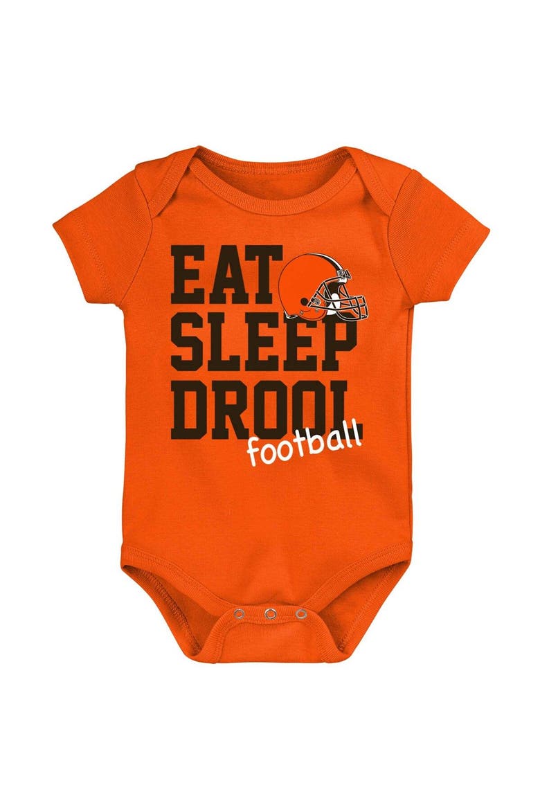 Newborn & Infant Brown/Orange/Heathered Gray Cleveland Browns Three-Piece Eat Sleep Drool Bodysuit Set, Alternate, color, Brown