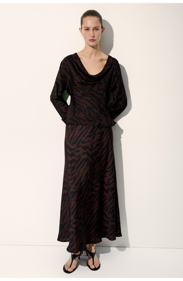 H&M Maxi Slip Skirt, Alternate, color, Dark Brown/Zebra Print