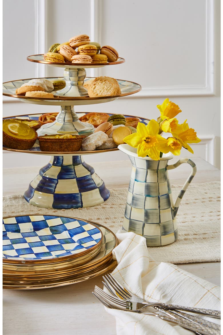 Royal Check Pedestal Platter, Alternate, color, BLUE/ WHITE