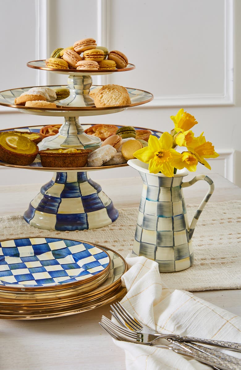 MACKENZIE CHILDS Royal Check Pedestal Platter, Alternate, color, Blue/ White