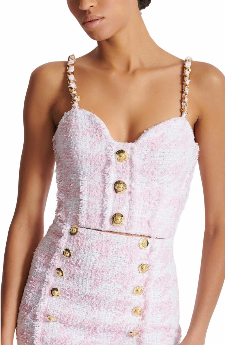 Balmain Strappy Tweed Top, Alternate, color, White