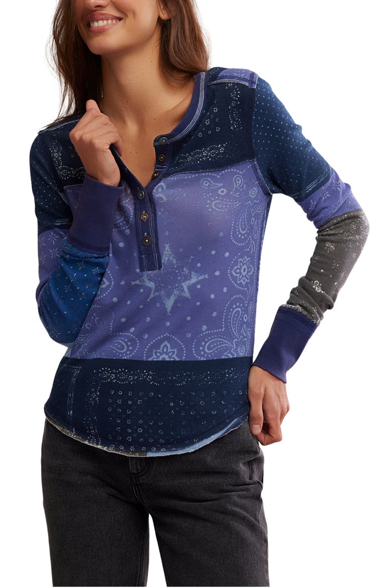Indie Patchwork Print Cotton T-Shirt, Main, color, INDIGO COMBO
