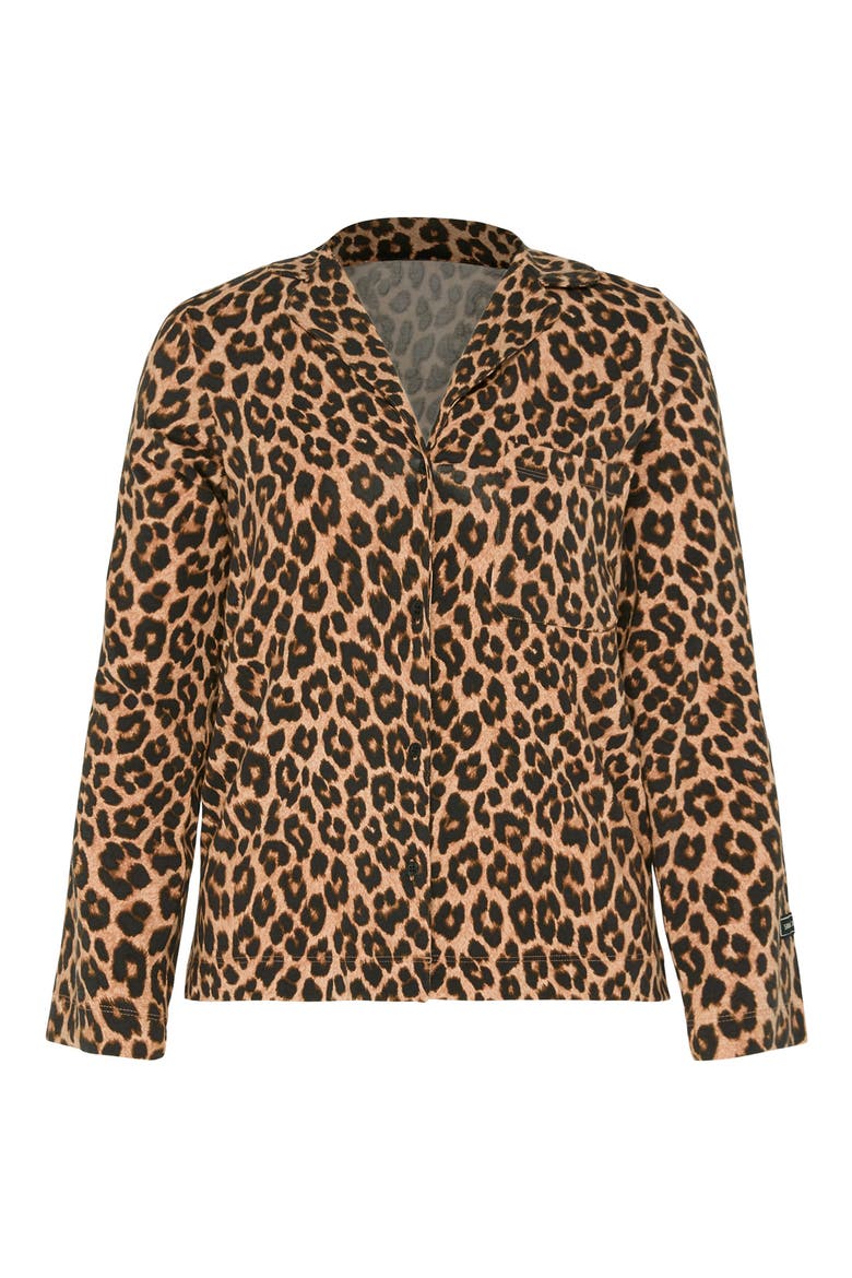 Softcore Modal Blend Pajama Button-Up Shirt, Alternate, color, TOFFEE TAN ON THE PROWL PRINT