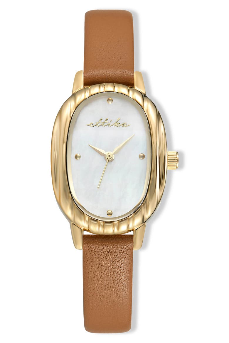 Timeless Texture Leather Strap Watch, Main, color, COGNAC