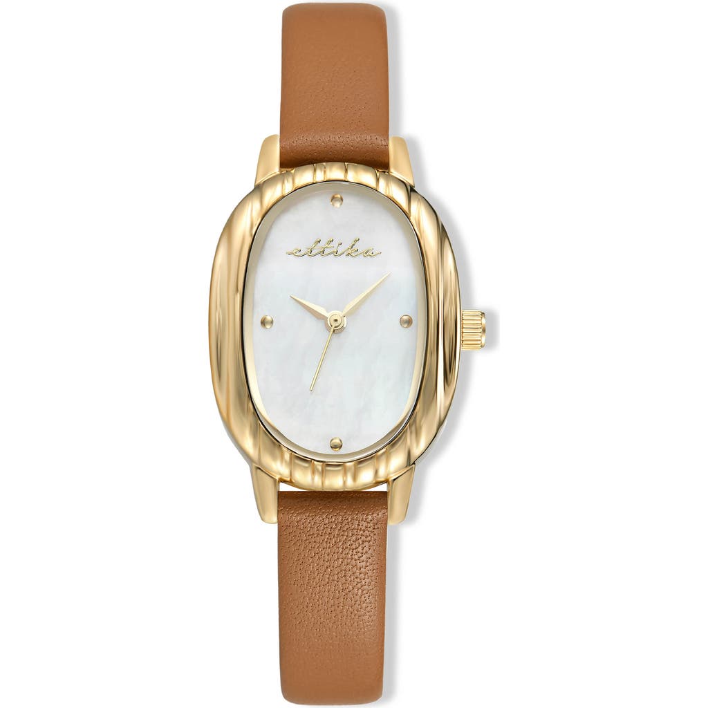 Ettika Mother-of-pearl Oval Leather Strap Watch In Brown