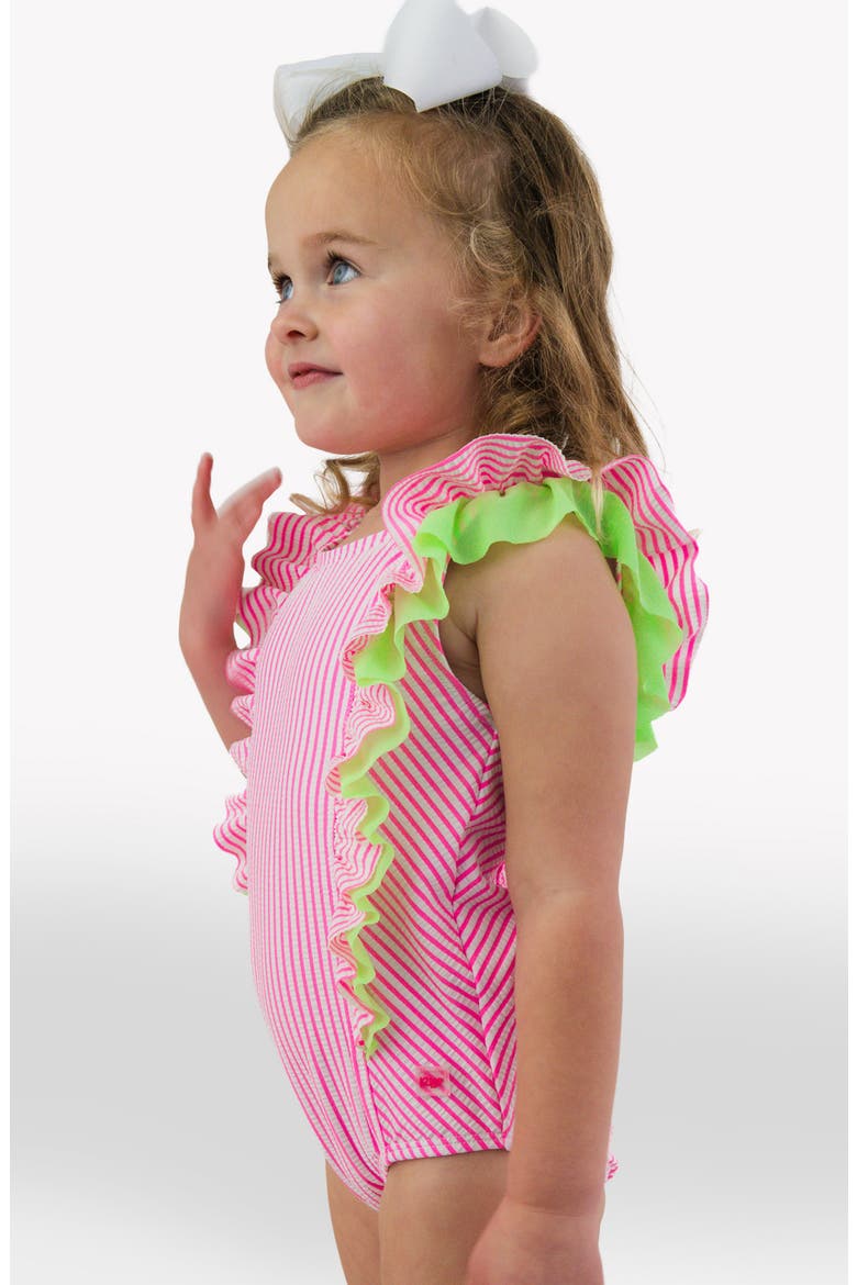 Kids' Seersucker UPF 50+ One-Piece Swimsuit, Alternate, color, PINK