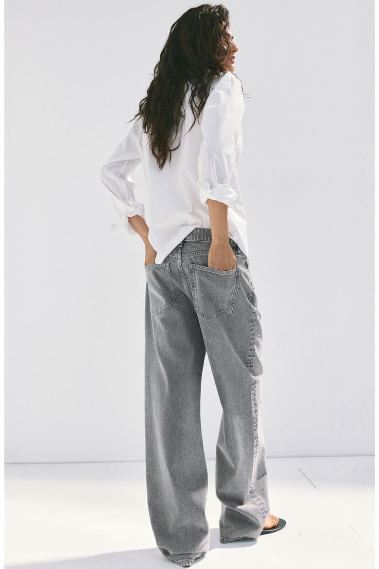 Studded Straight Leg Jeans, Alternate, color, DENIM GREY