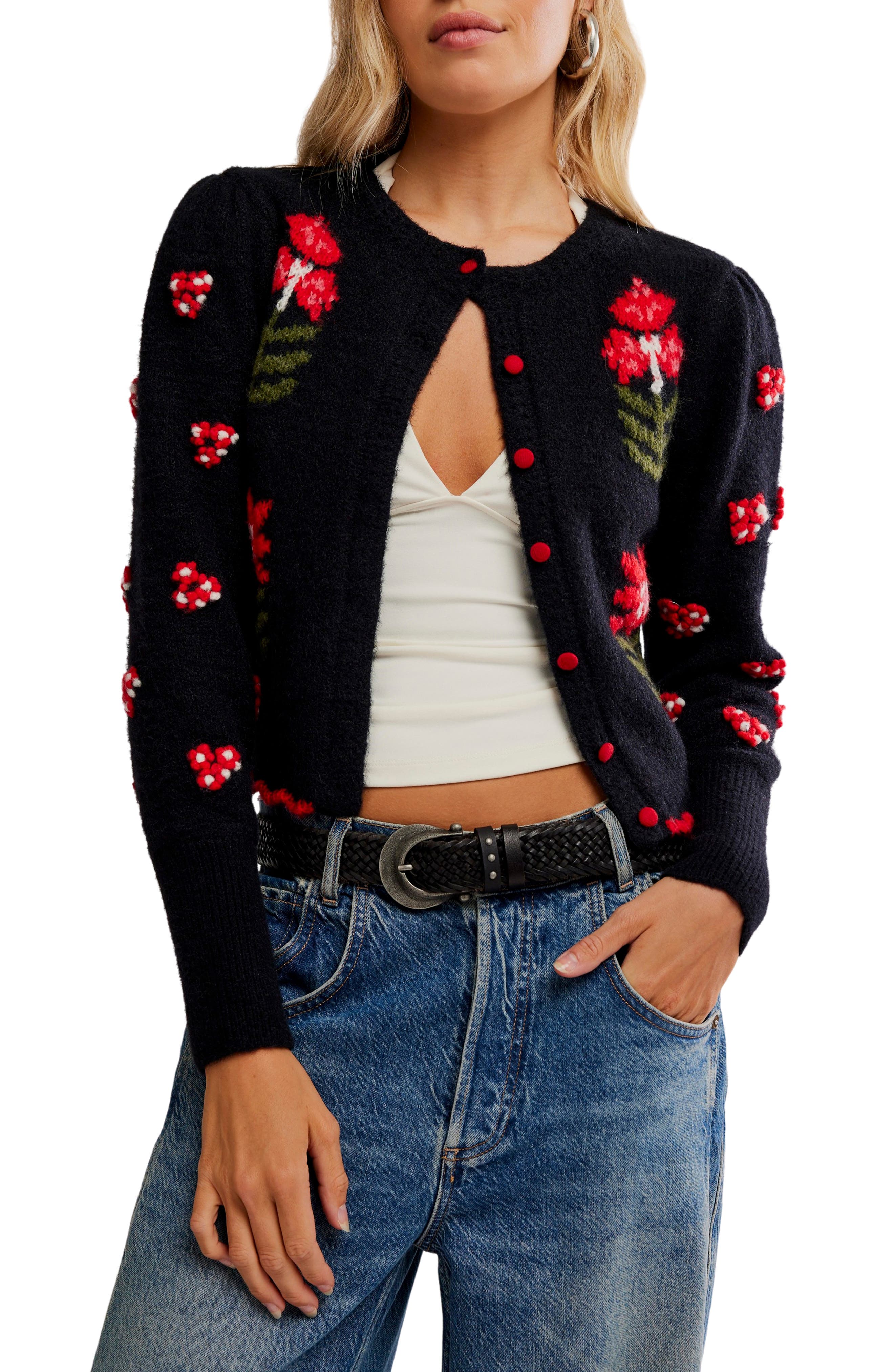 Free People Nonna Floral Jacquard Cotton Cardigan