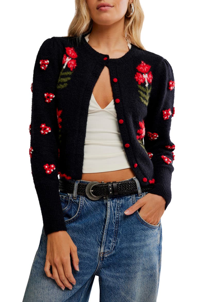 Nonna Floral Jacquard Cotton Cardigan, Main, color, MIDNIGHT BLOOM COMBO