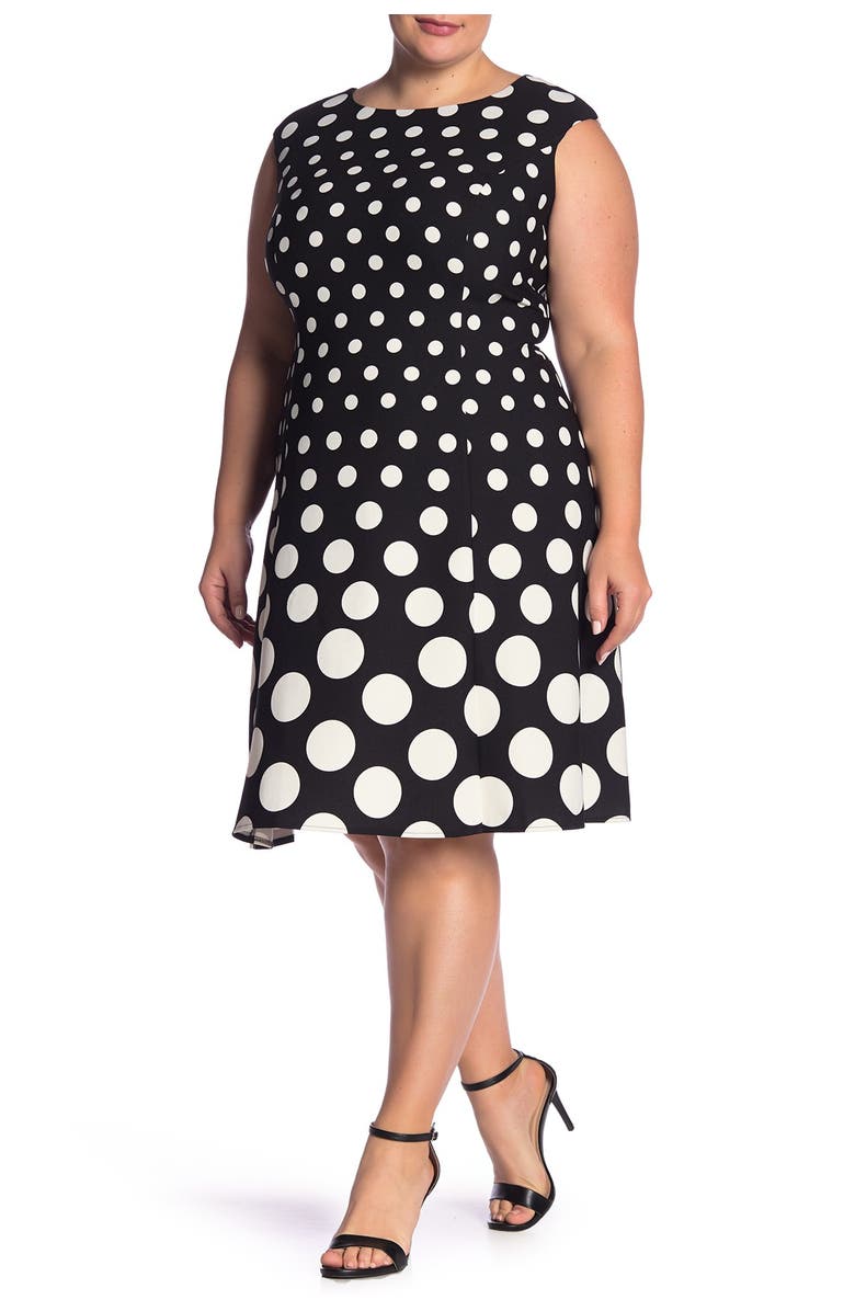 London Times Polka Dot Fit & Flare Dress, Main, color, Blk/White