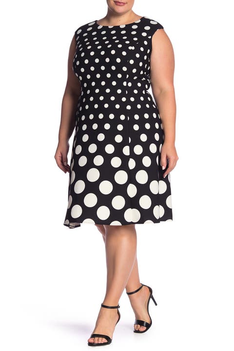 Polka Dot Fit & Flare Dress (Plus)