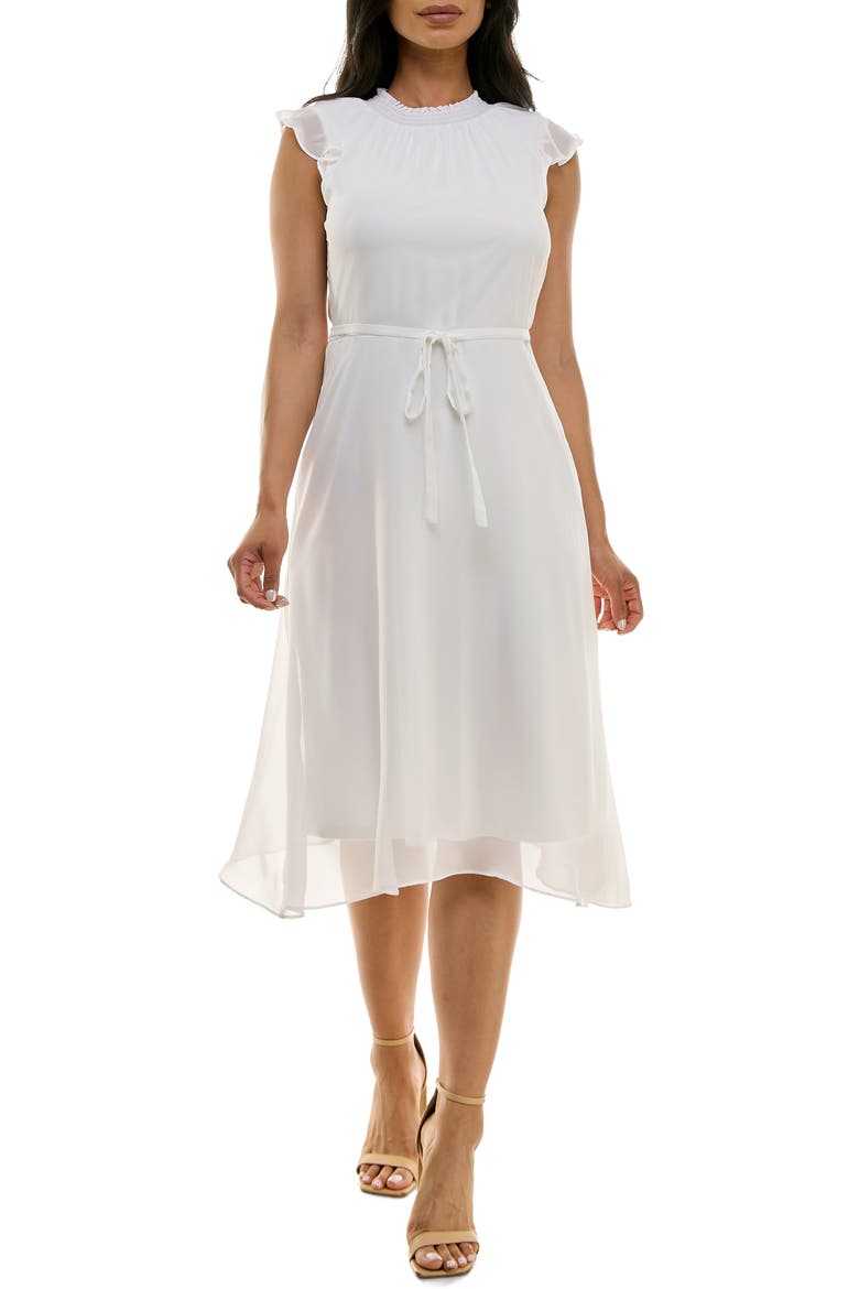 Flutter Sleeve Chiffon Midi Dress, Main, color, IVORY