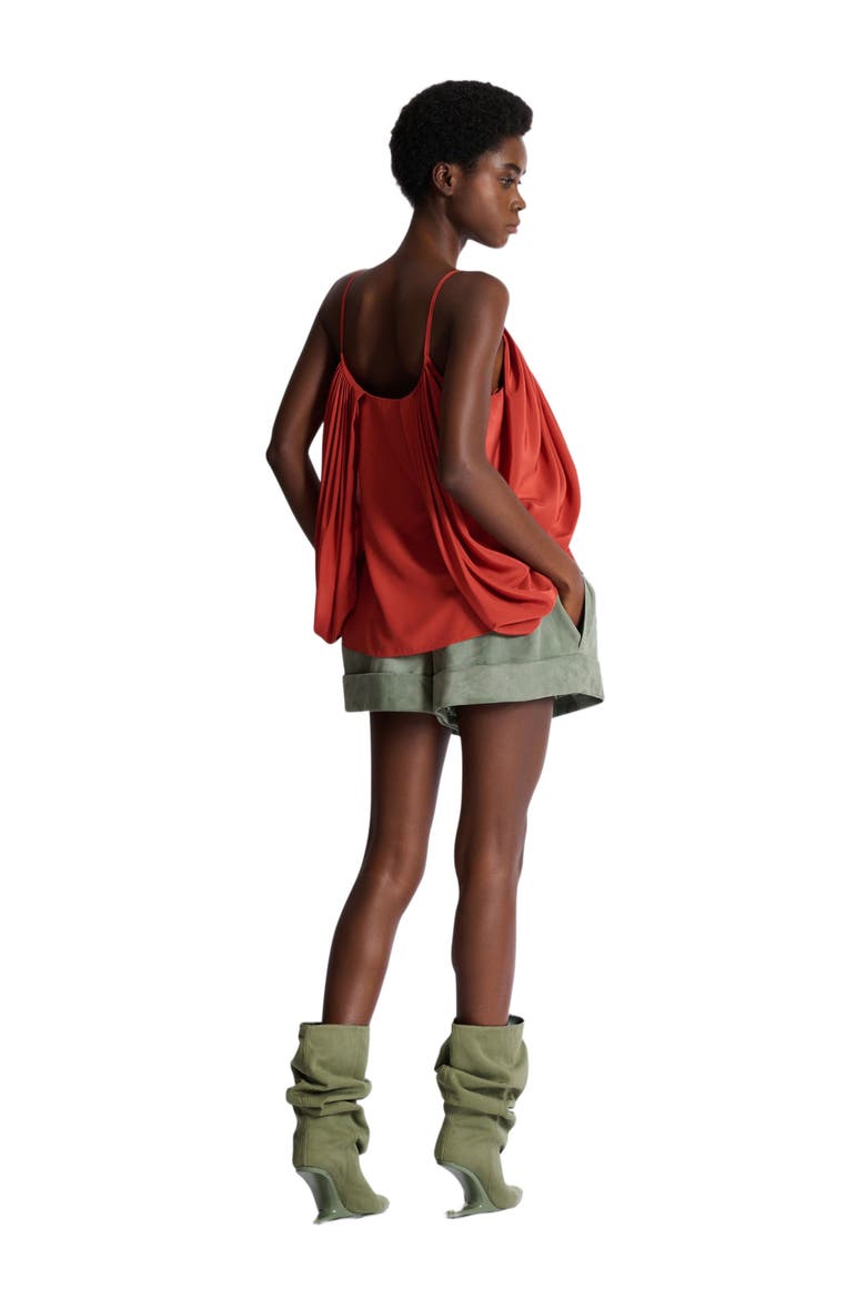 Draped silk crepe top, Alternate, color, red