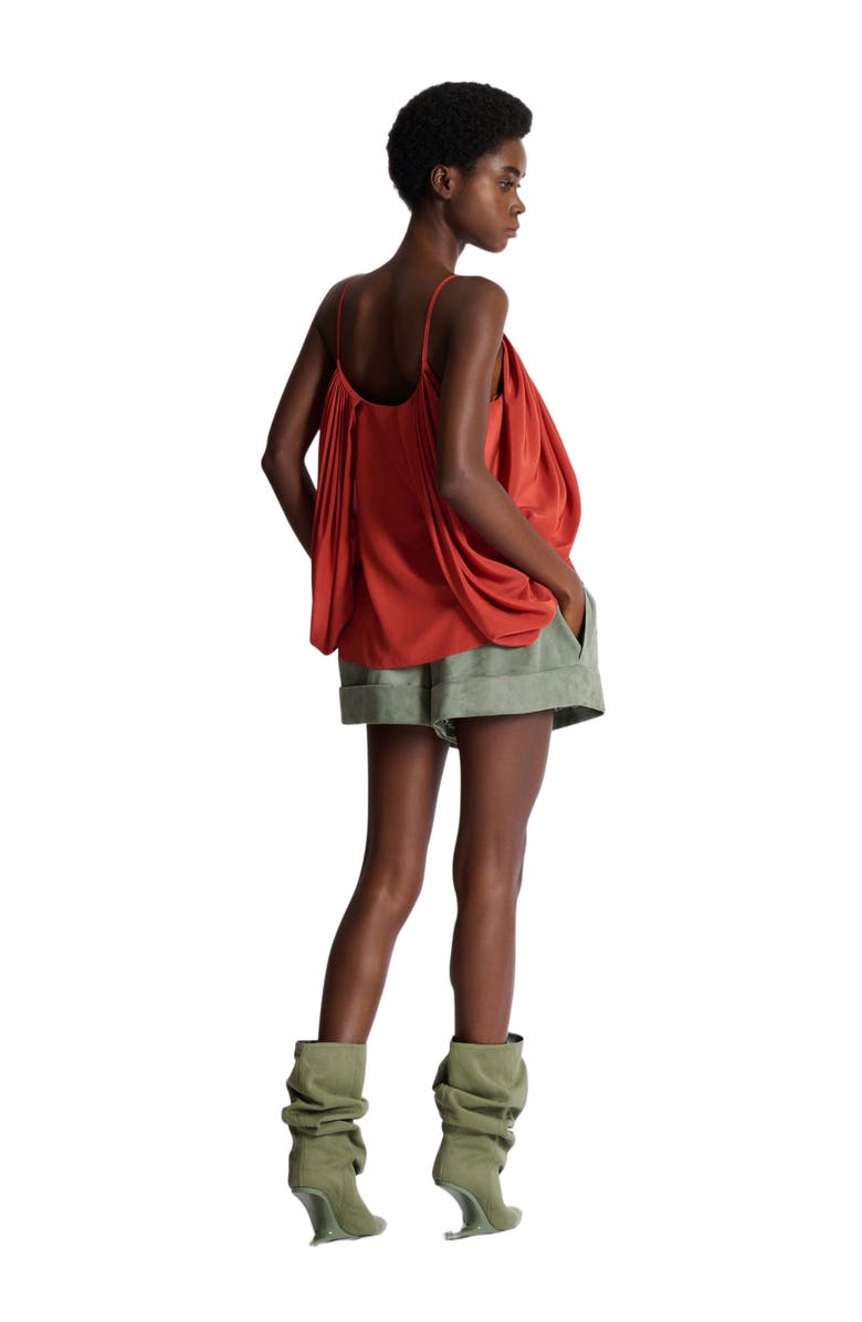 Balmain Draped silk crepe top, Alternate, color, Red