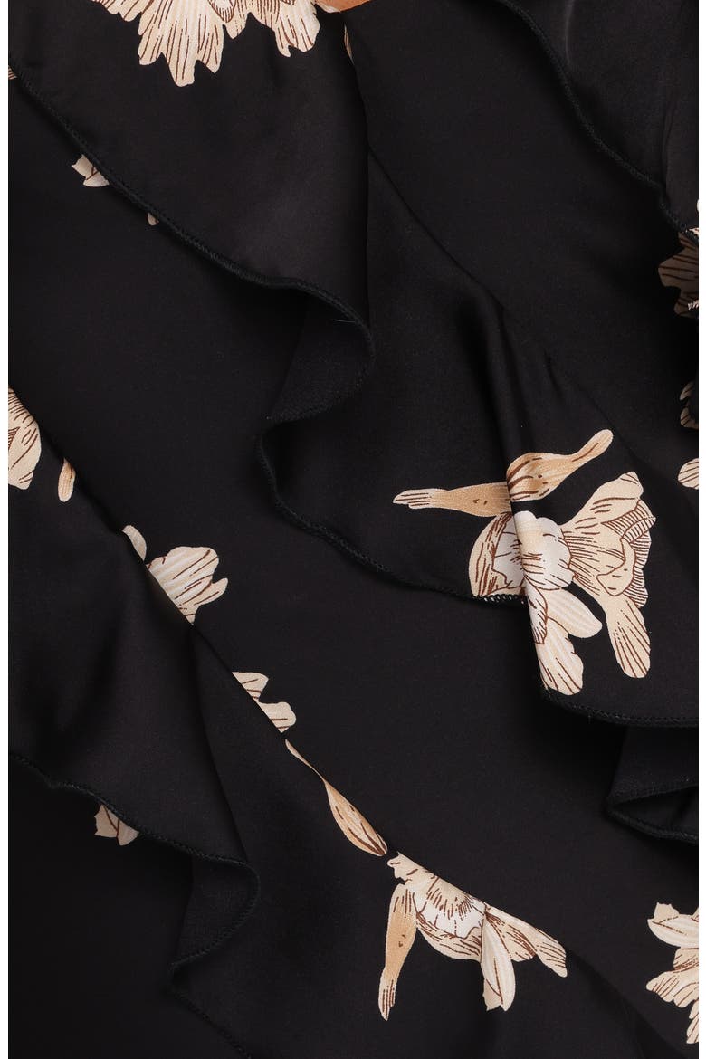 Ciao Floral Ruffle Satin Maxi Dress, Alternate, color, BLACK FLORAL