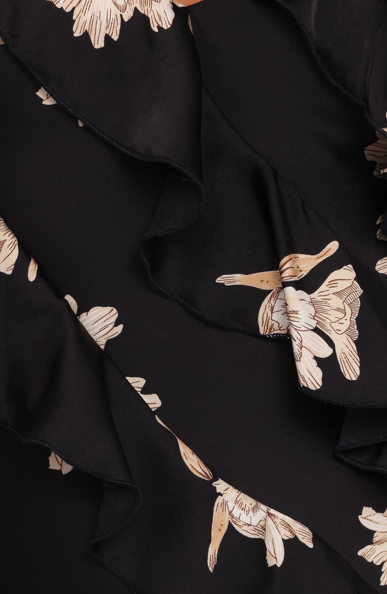 Petal & Pup Ciao Floral Ruffle Satin Maxi Dress, Alternate, color, Black Floral