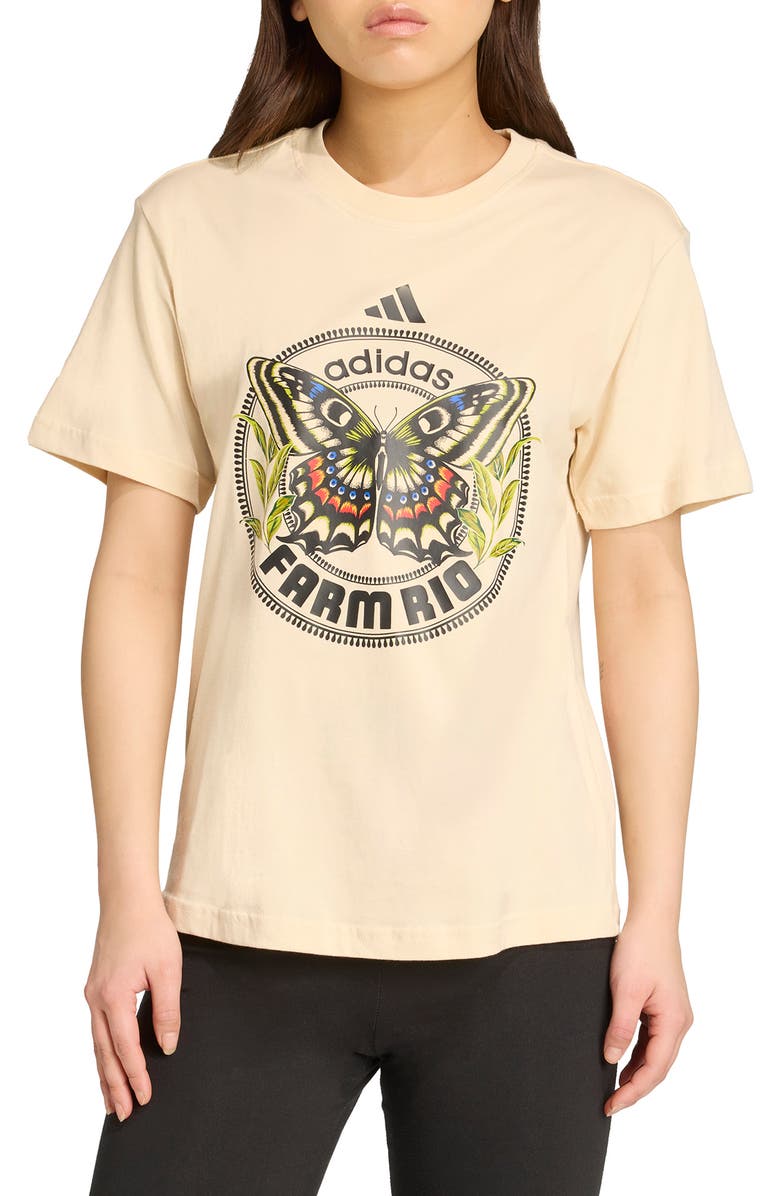 ADIDAS X FARM RIO x Farm Rio Butterfly Graphic T-Shirt, Main, color, Sand