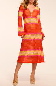 Ramy Brook Hannah Stripe Long Sleeve Semisheer Cover-Up Dress