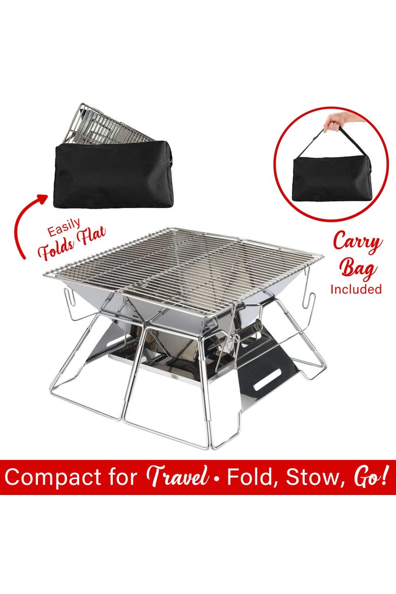 14 x 14" Stainless Steel Folding Charcoal BBQ Grill, Alternate, color, Silver