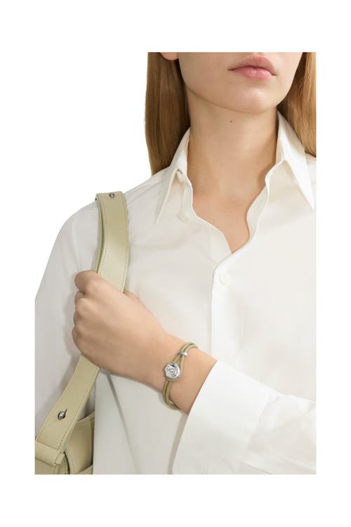 Burberry Leather B Shield Bracelet In Silver/artichoke