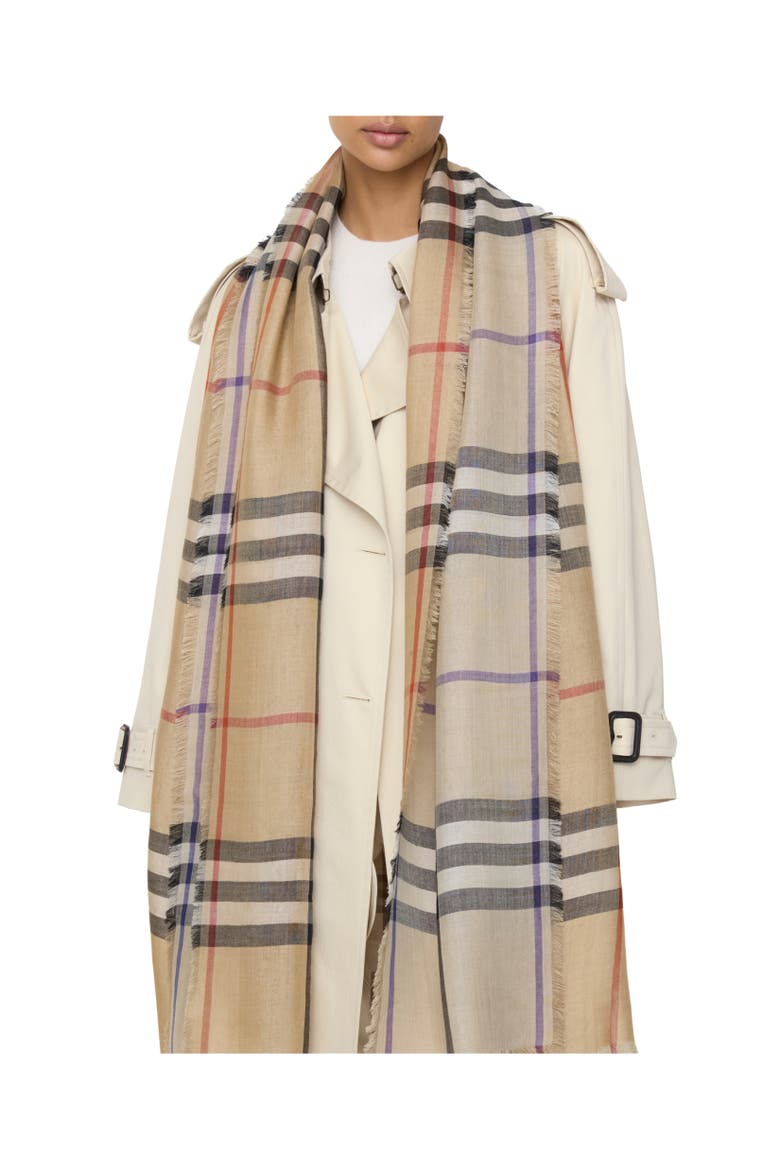 Check Wool Silk Scarf, Alternate, color, Sand/lichen