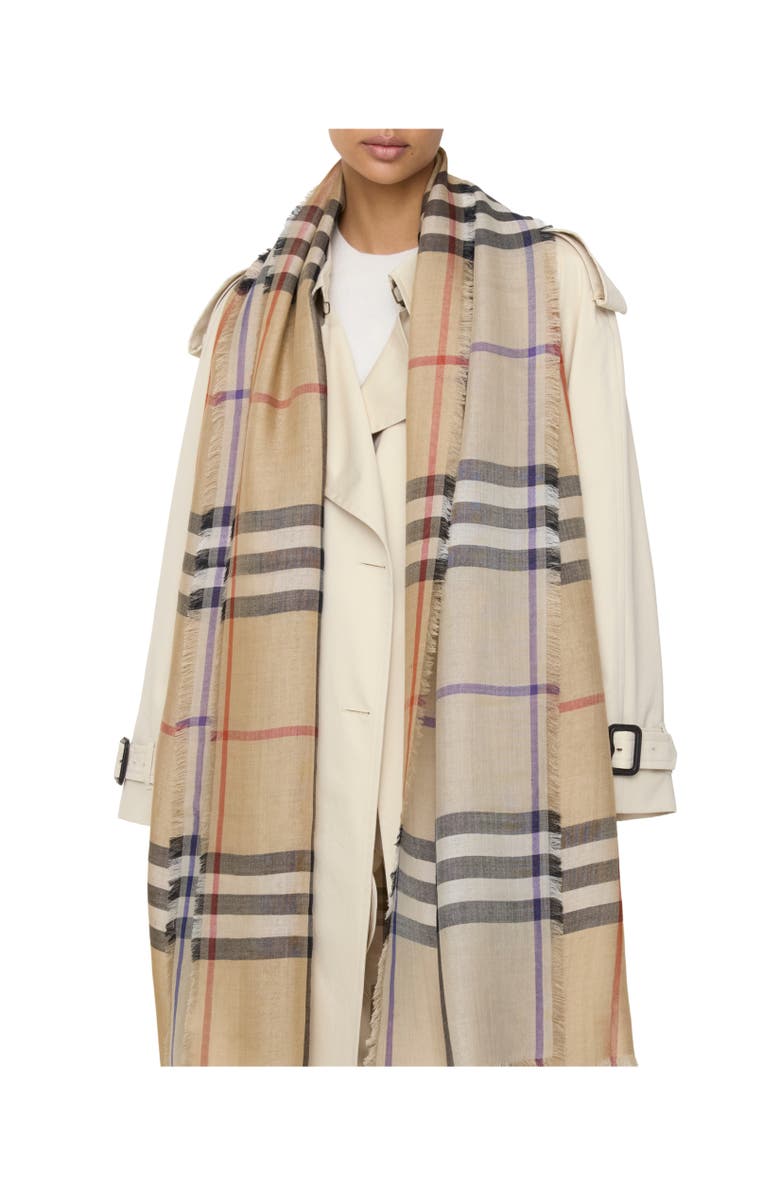 Burberry Check Wool Silk Scarf, Alternate, color, Sand/Lichen