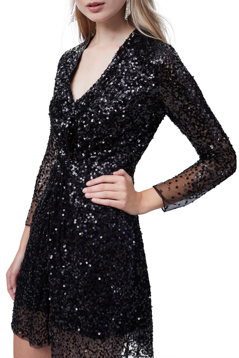 Emille Sparkle Long Sleeve Sequin Sheath Dress, Alternate, color, BLACK
