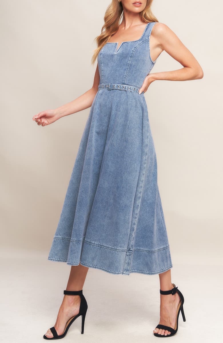 FLYING TOMATO Denim Midi Dress, Alternate, color, Acid Denim