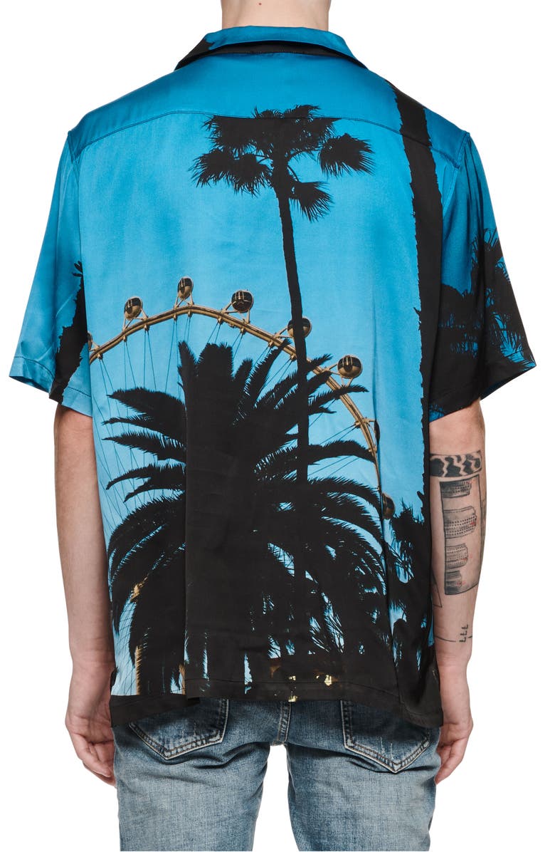 PURPLE BRAND x Blue Sky Inn Palms Short Sleeve Button-Up Shirt, Alternate, color, 