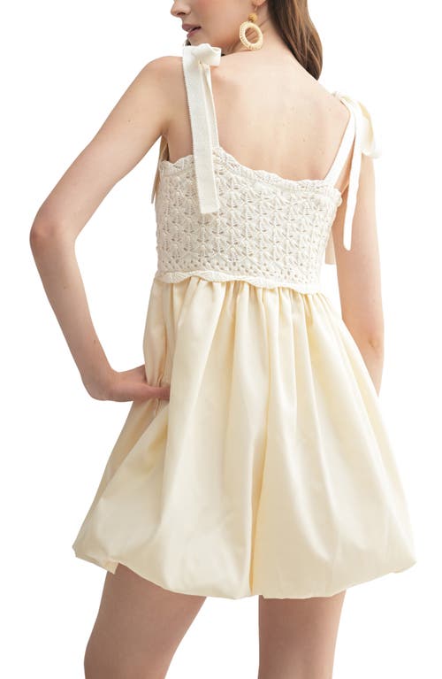 Lush Openwork Trim Mixed Media Minidress In Cream
