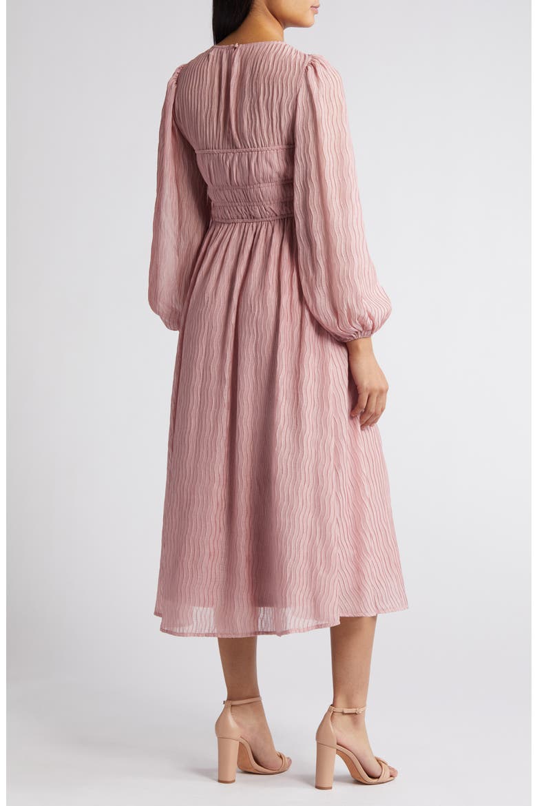 Shirred Long Sleeve Midi Dress, Alternate, color, BLUSH
