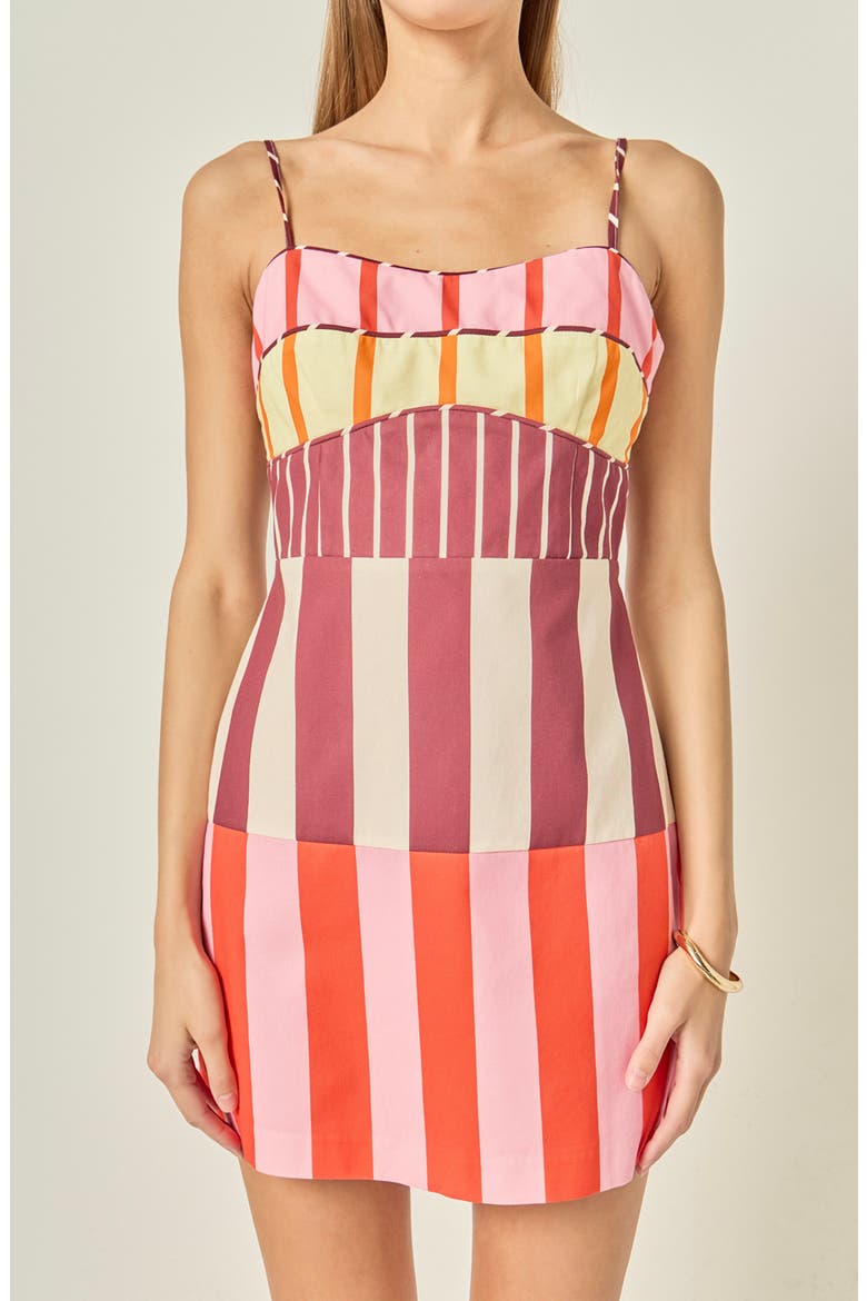 Striped Cotton Minidress, Alternate, color, BURGUNDY MULTI
