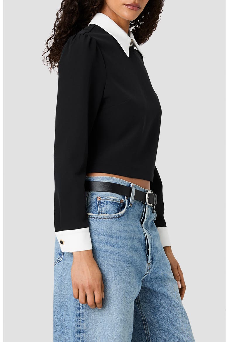 Echo Crepe Collared Long Sleeve Top, Alternate, color, BLACK/ WINTER WHITE