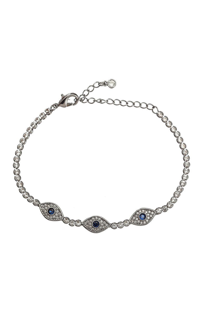 EYE CANDY LOS ANGELES Sami Silver Triple Evil Eye CZ Crystal Charm Bracelet, Main, color, 