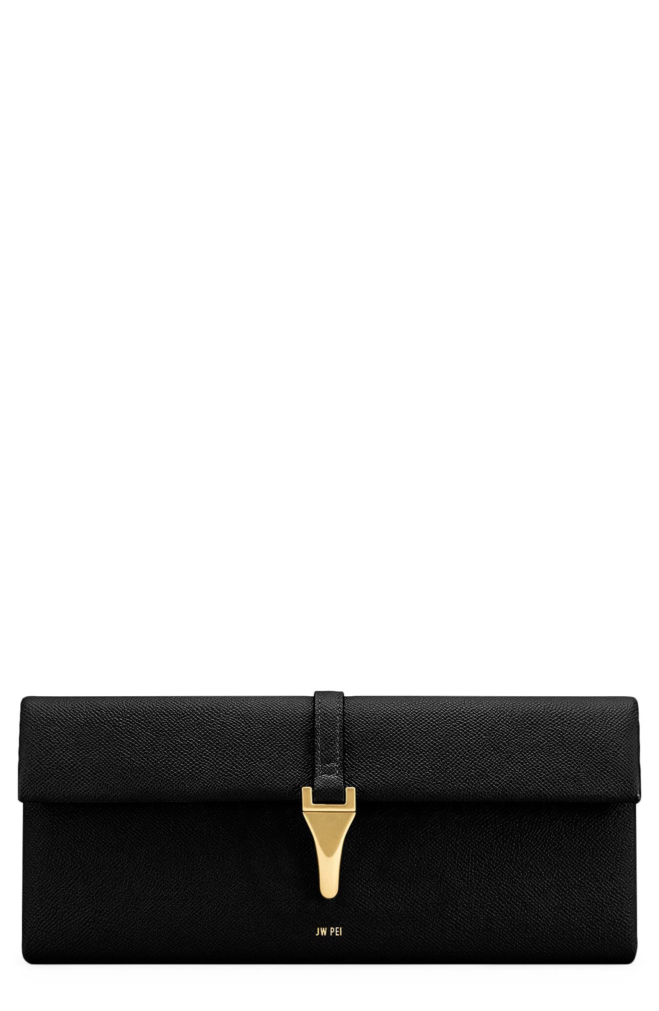 Zaria Pebbled Faux Leather Clutch, Main, color, BLACK