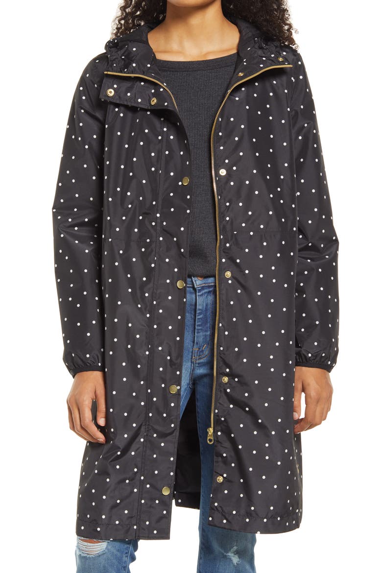 Waybridge Packable Hooded Rain Jacket, Main, color, BLACK MINI SPOT
