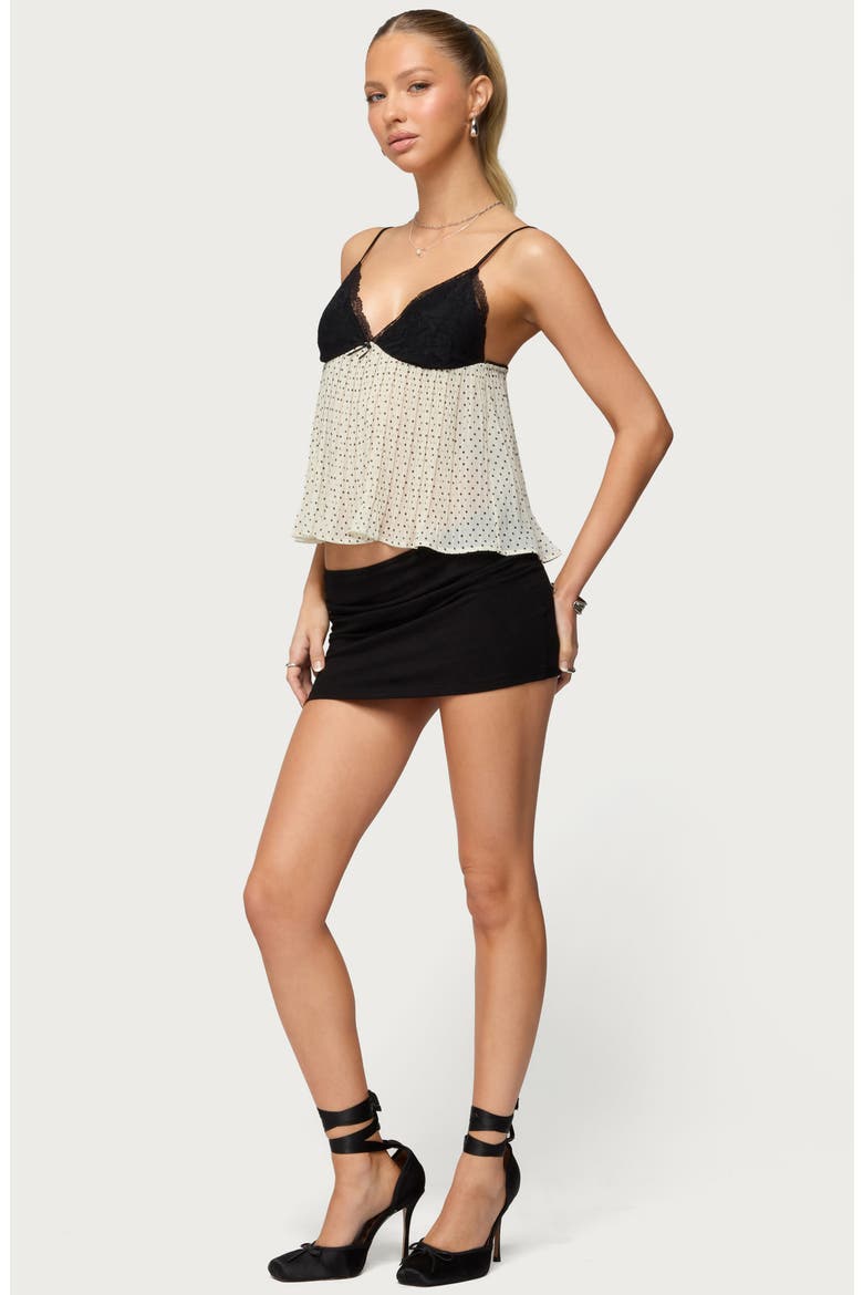 Rhian Lace Trim Pleated Babydoll Top, Alternate, color, CREAM-AND-BLACK