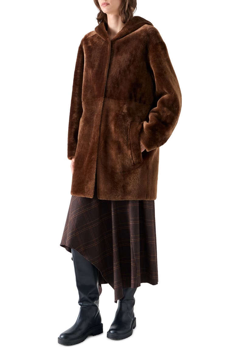 Genuine Shearling Hooded Coat, Alternate, color, CARAMEL