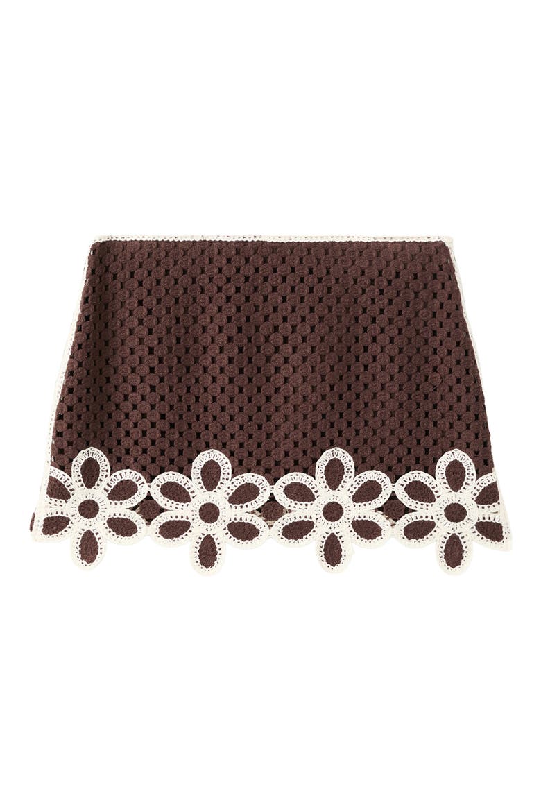 Floral Crochet Stitch Miniskirt, Alternate, color, BROWN