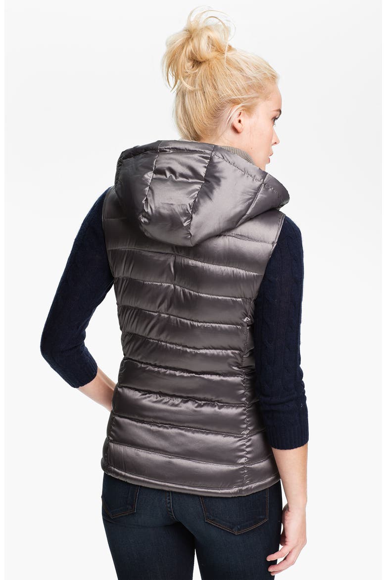 Hooded Iridescent Down Vest, Alternate, color, GUNMETAL/ ROSY STEEL