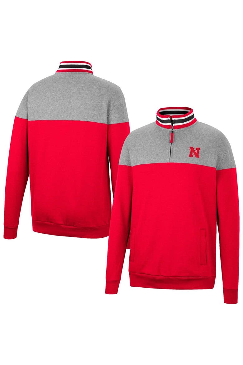 Men's Colosseum Heathered Gray/Scarlet Nebraska Huskers Be the Ball Quarter-Zip Top, Main, color, Scarlet