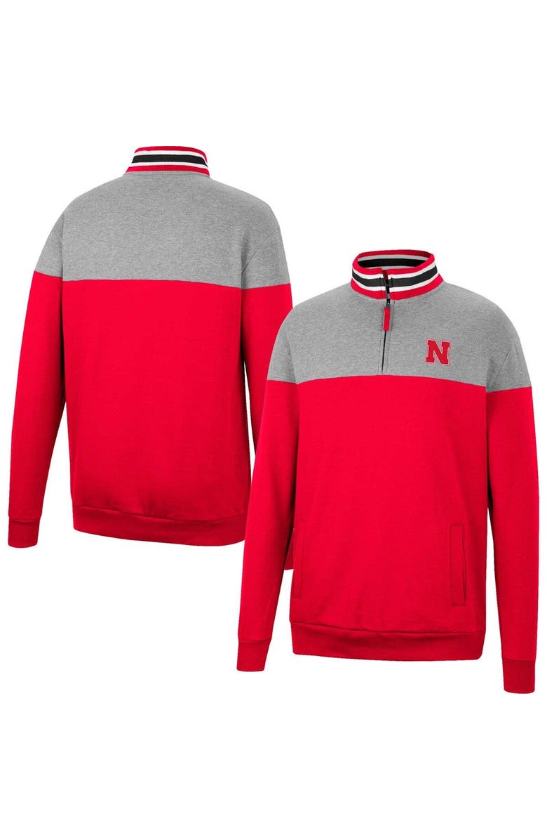 COLOSSEUM Men's Colosseum Heathered Gray/Scarlet Nebraska Huskers Be the Ball Quarter-Zip Top, Main, color, Scarlet